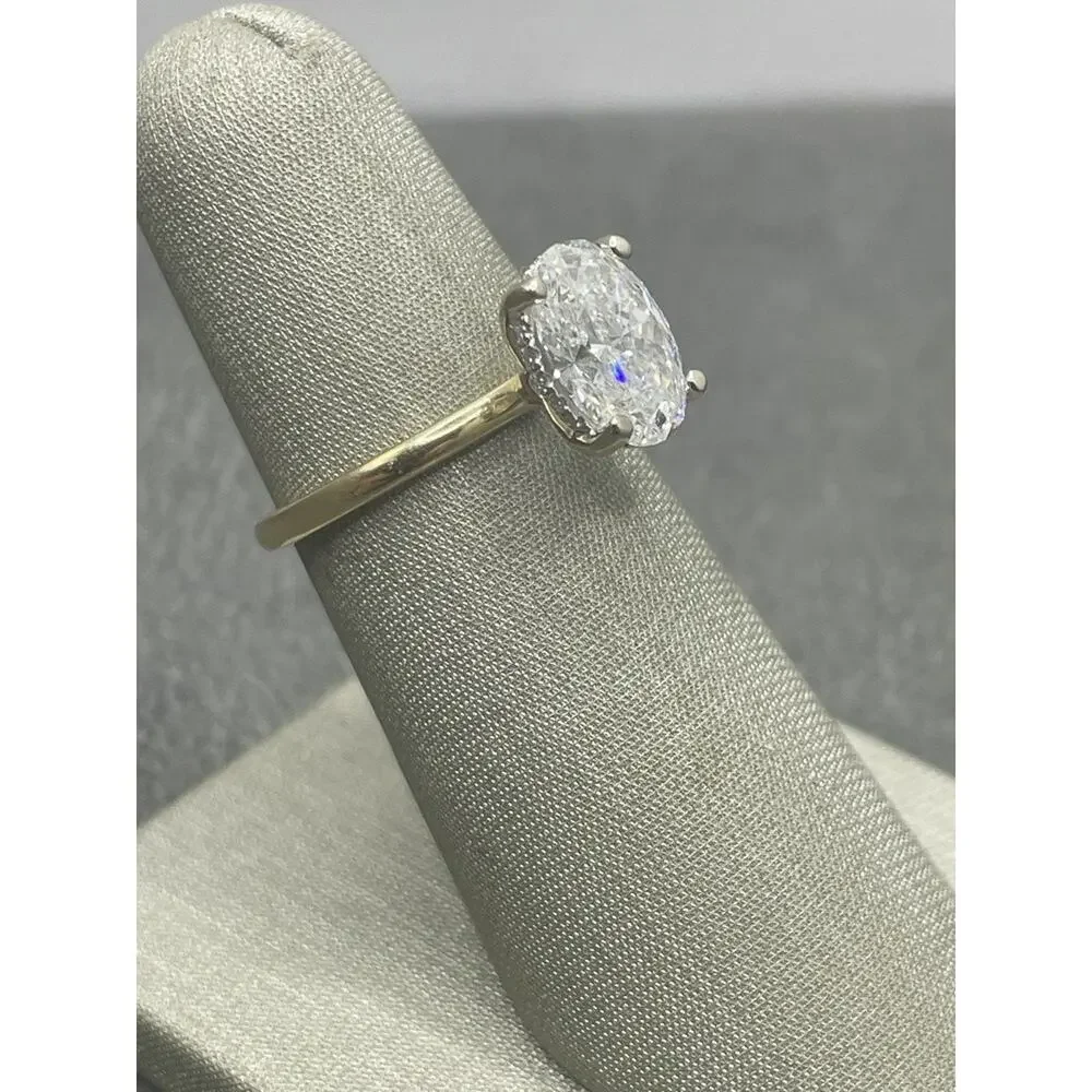 14K Two-tone Oval Lab Diamond Ring W/ Hidden Diamond Halo Under Gallery (26240)